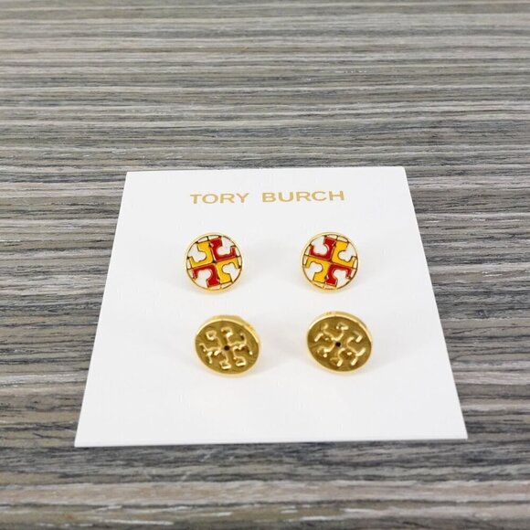 Tory Burch Kira Enamel Circle Stud Earrings Enamel/Titanium Posts/Tory Gold OS - Picture 6 of 13